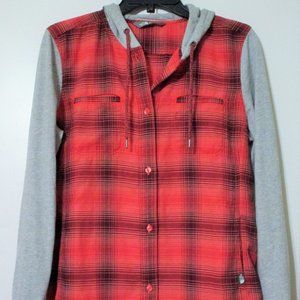 North Face Womens Coral Flannel Buttoned Shirt Hoodie Top Small